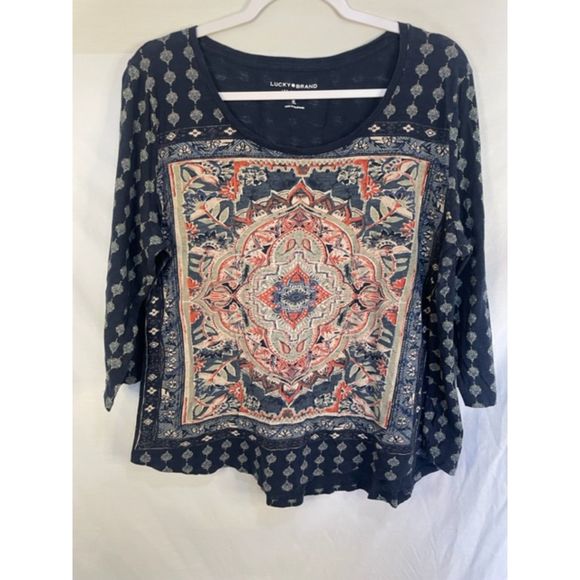 Lucky Brand Tops - Lucky Brand XL Blue Red Cropped 3/4 Sleeve Top